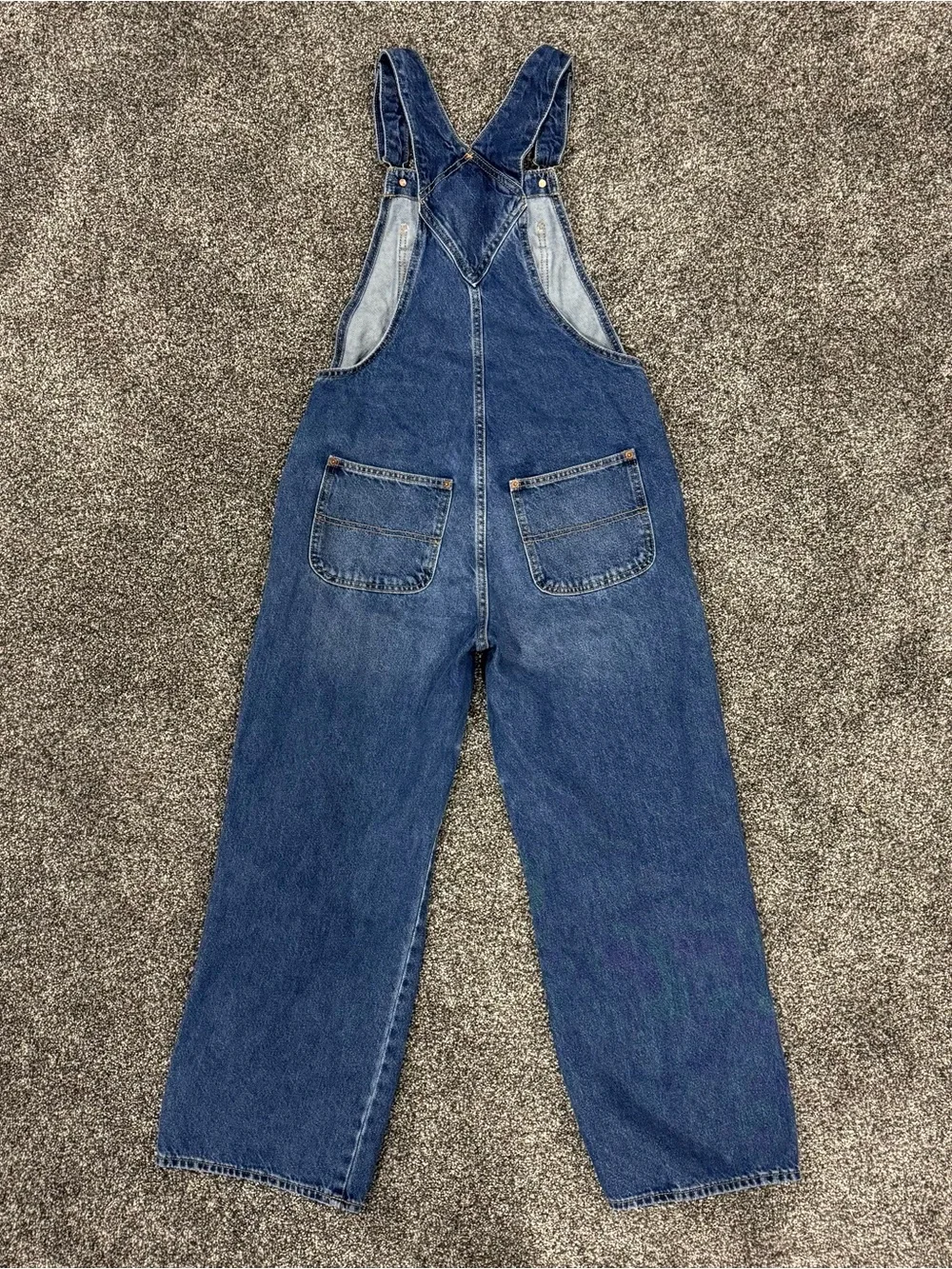 Old Navy Baggy Wide Leg Bib Overalls Women 4 Blue Double Knee Medium Wash Denim